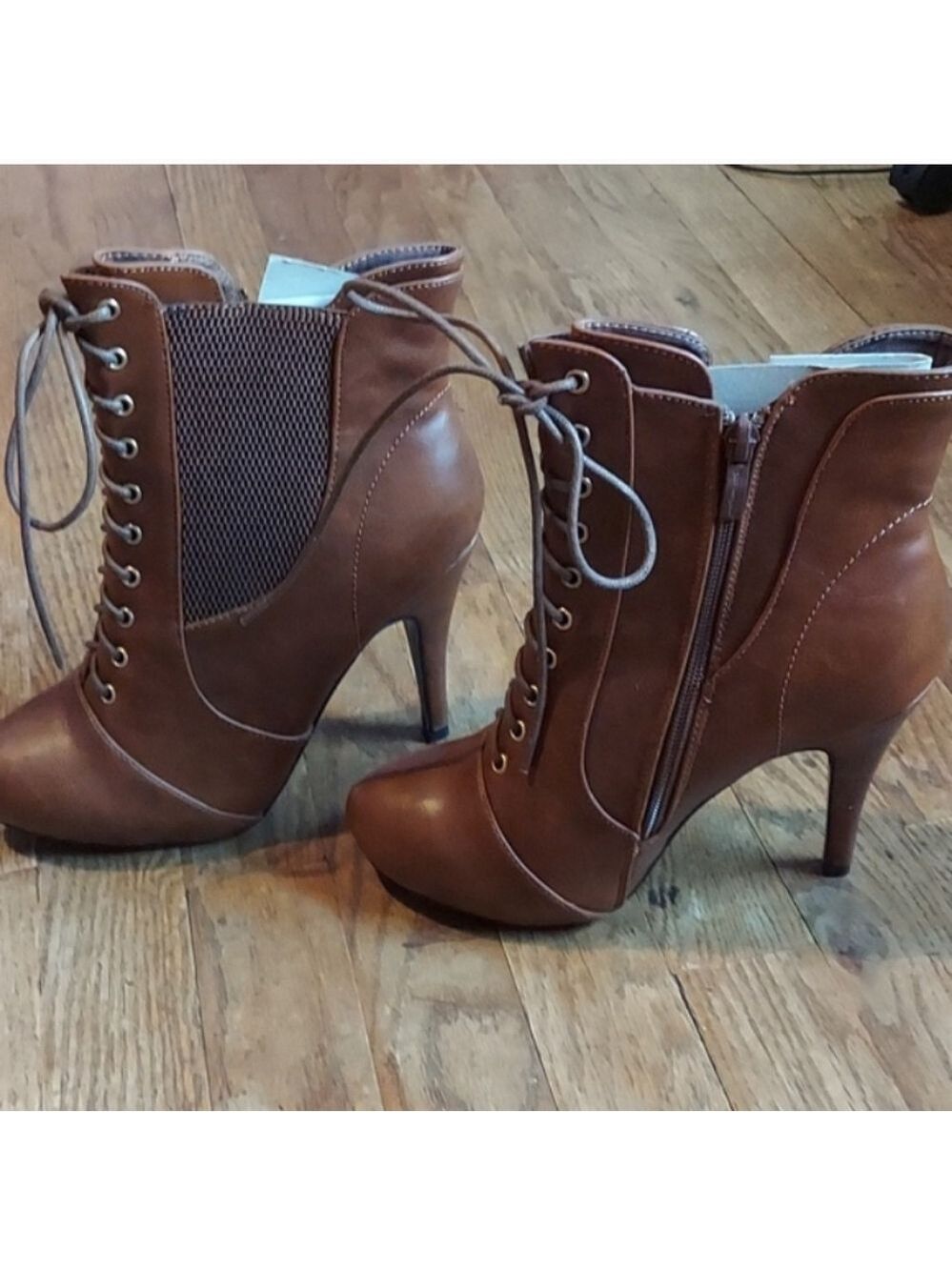 Stiletto Lace Up Brown Size 7.5 Booties By Nature Breeze